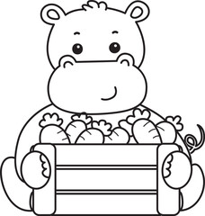 Outline of Cute hippo icon. Lineart of Funny baby hippo animal series stock illustration. life of fluffy hippo designs.