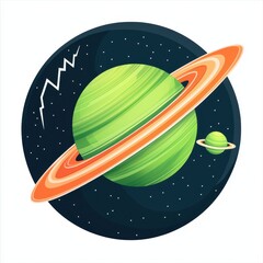 Vibrant Green Planet with Orange Rings in Pixel Art Style