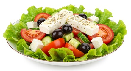 Delicious Greek Salad with Feta Tomatoes Cucumbers and Olives Photo