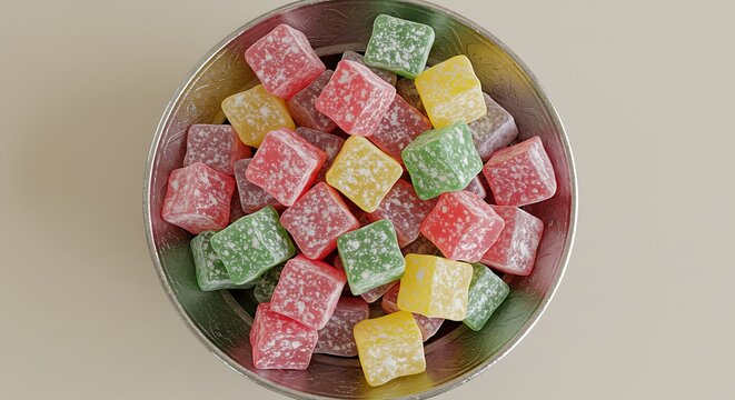 Colorful Sugar Cubes in a Metal Bowl - Sweet Treat - Powered by Adobe
