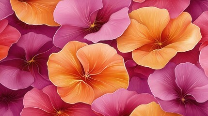 Vibrant Orange and Pink Pansy Petals Close Up