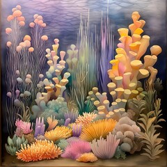 Vibrant Pastel Coral Reef Pixel Art Underwater Scene