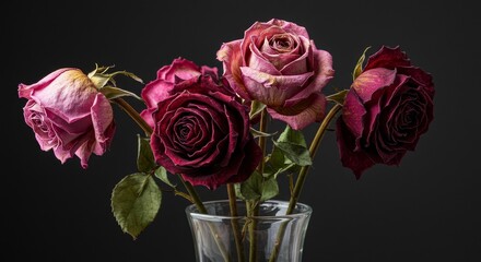 Dramatic Photo Dried Roses Elegant Floral Still Life Dark Vase