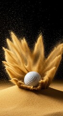 Dynamic Golf Ball Explosion with Golden Sand and Motion Abstract