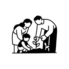 Family planting a tree together in the garden