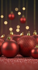 Festive Red Christmas Ornaments with Bokeh Background Still Life
