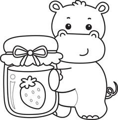 Outline of Cute hippo icon. Lineart of Funny baby hippo animal series stock illustration. life of fluffy hippo designs.