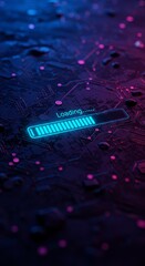 Full Battery Display Background with Circuit Pattern in Neon Blue