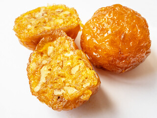 yellow Alani Armenian sweet with nuts close up