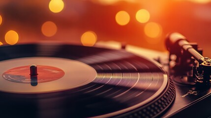 Vintage Turntable Spinning Vinyl in a Retro-Inspired Music Studio Environment