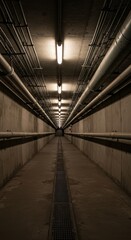 Fototapeta premium Illuminated Underground Tunnel Perspective Industrial Interior View