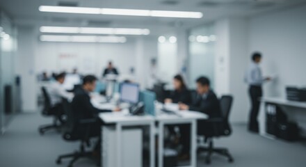 Blurred Photo Of Business People In Modern Office Workplace