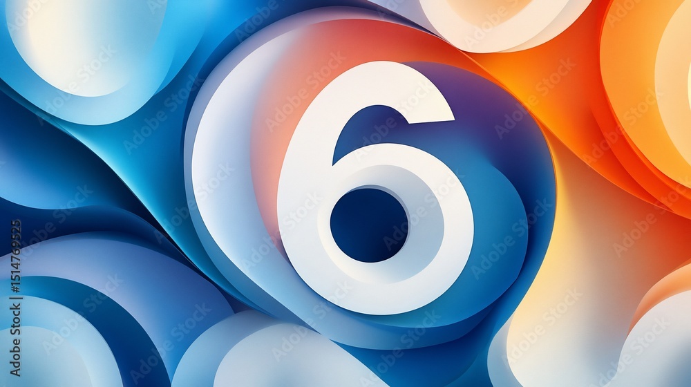Fototapete abstract image featuring the number six with vibrant color gradients and layers