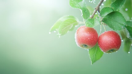 Apples on a tree branch kissed by sunlight