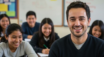 Classroom Photo Teacher Smiling With Diverse Students Education Focus