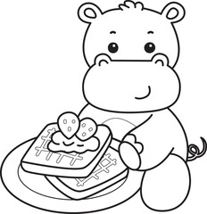 Outline of Cute hippo icon. Lineart of Funny baby hippo animal series stock illustration. life of fluffy hippo designs.