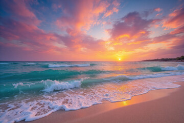 Fototapeta premium beach at sunset with a colorful sky in the background