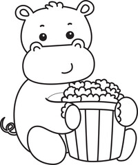 Outline of Cute hippo icon. Lineart of Funny baby hippo animal series stock illustration. life of fluffy hippo designs.