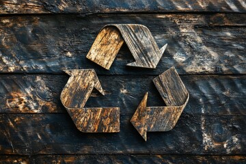 A wooden sign with a triangle and arrows on it