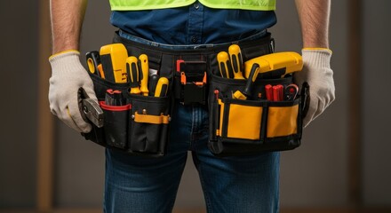 Close Up Photo Work Tool Belt Worn Man Professional Uniform