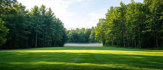 Obraz premium Green Meadow With Trees And Sunny Morning Light