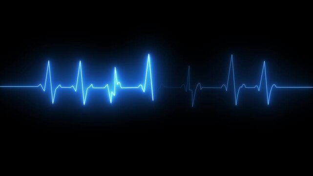 glowing neon heart beat icon animation on black background.