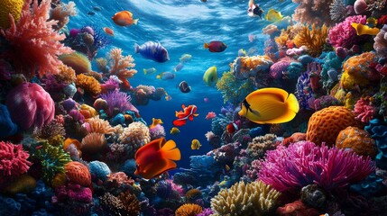 A colorful coral reef with vibrant fish in the ocean