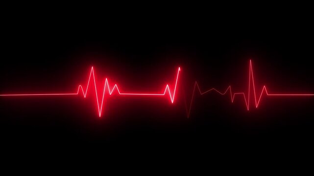 glowing neon heart beat icon animation on black background.