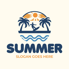 Naklejka premium Palm and Sun Beach Scene