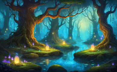 Spirit Grove with Floating Wisps