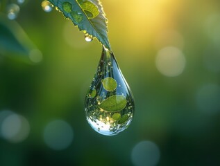 A fresh green leaf with sparkling water droplets.