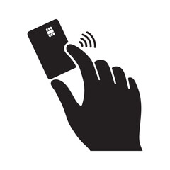 Hand with payment credit card black silhouette vector art and illustration  Silhouette white background.