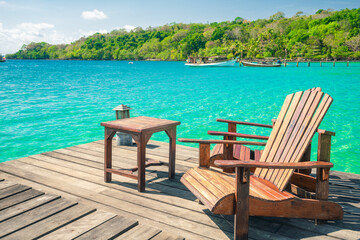 Beautiful beach with palms and turquoise sea in Jamaica island.