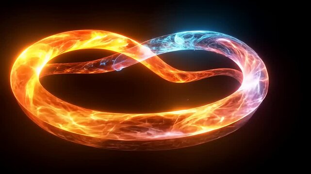 Dynamic energy pretzel shapes with swirling blue and orange plasma effect rendering