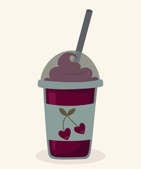 Flat Design Illustration with Ice Cream Milkshake at Cherry Taste