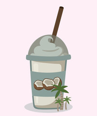 Flat Design Illustration with Ice Cream Milkshake at Coconut Taste