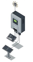 Isometric Illustration of Solar Panel Inverter System for Energy Saving