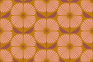 Vector Retro seamless abstract geometric floral pattern. Vintage geometric pattern of abstract flowers in 60s style. © Serazetdinov