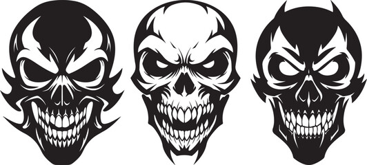 Skull Black White Art Design Illustration Spooky Graphic Vector Drawing Horror Tribal