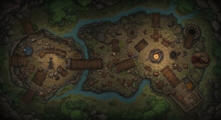 Fantasy Village Top Down Battlemap For Dungeons and Dragons Game