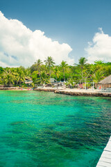 Beautiful tropical beach at exotic island with palm trees