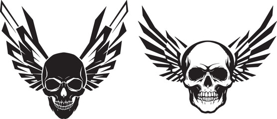 Winged Skull Tattoo Design, Gothic Skull Art, Skeleton with Wings Illustration, Edgy Skull Symbol, Skull and Feathers Drawing, Horror-Themed Skull, Detailed Skull Graphic, Dark Aesthetic Skull Logo