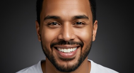 Obraz premium Headshot Portrait of a Man Smiling Happily in Studio with Beard