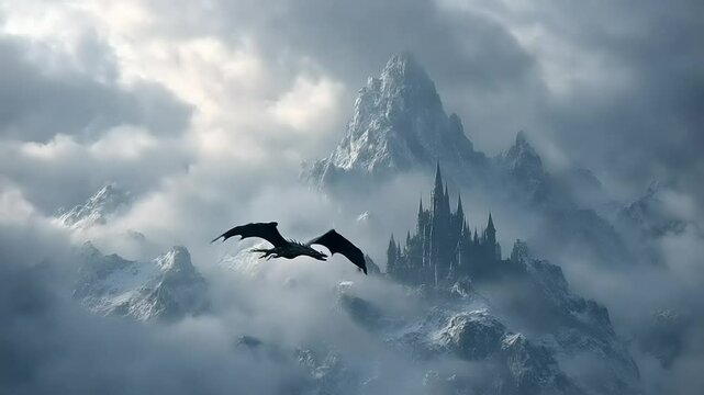 Majestic dragon soaring over a mystical mountain landscape - Powered by Adobe