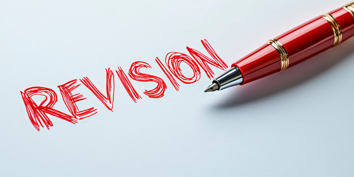 Red Pen Writing Revision on Paper Concept for Editing or Study Preparation