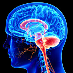 Detailed illustration representing human brain in a fictitious x-ray view