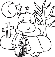 Outline of Cute hippo icon. Lineart of Funny baby hippo animal series stock illustration. life of fluffy hippo designs.
