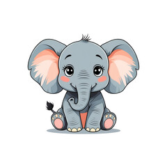 Cute cartoon baby elephant, smiling, flat vector illustration for World Elephant Day