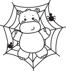 Outline of Cute hippo icon. Lineart of Funny baby hippo animal series stock illustration. life of fluffy hippo designs.