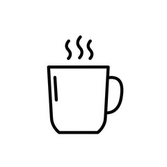 Hot steaming coffee cup in minimalist line art style  